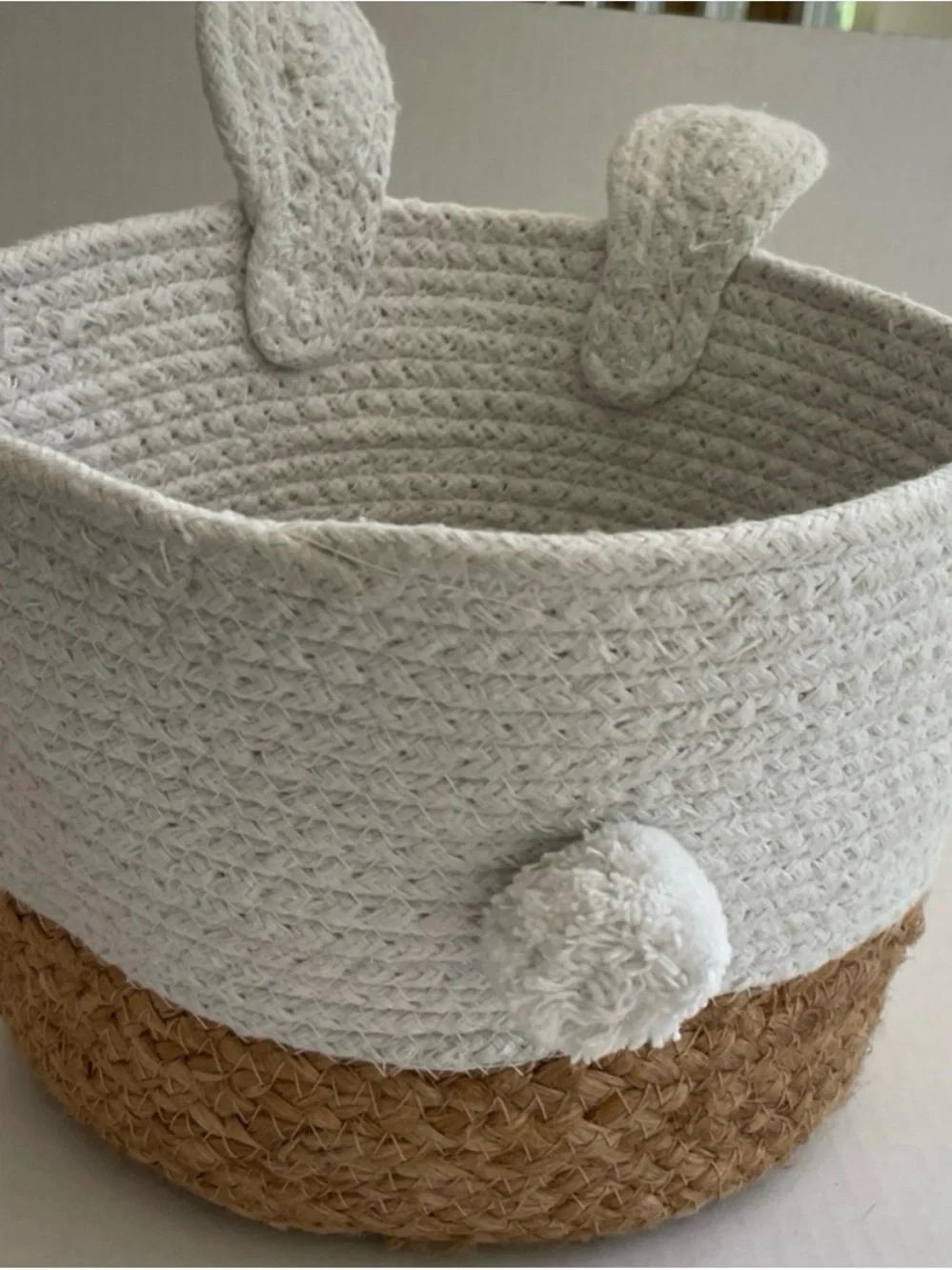 Cute White Bunny Cotton Rope & Jute Easter Basket Nursery Storage Bin